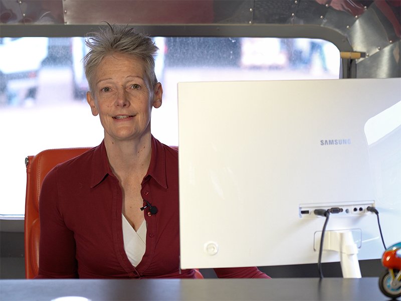 Sara working in Airstream